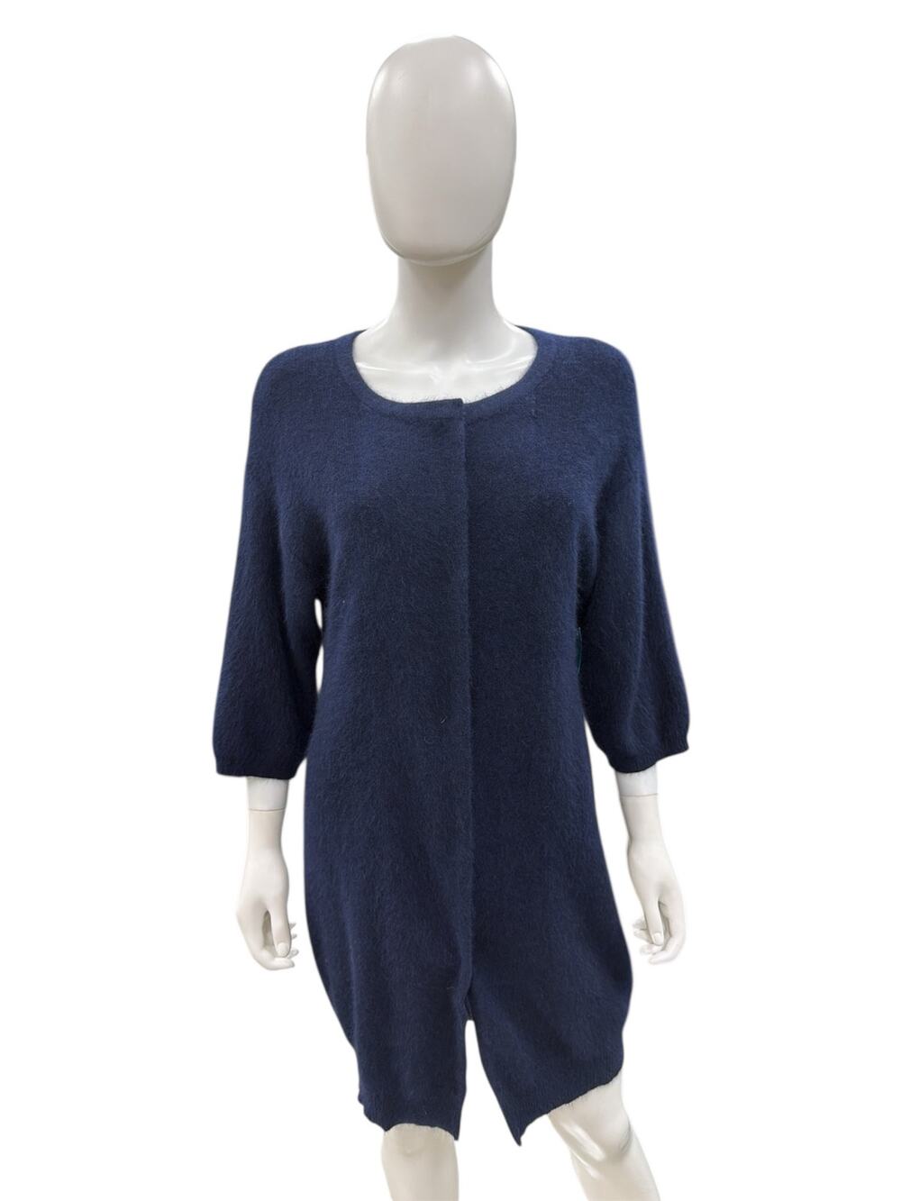 Minnie Rose Long Cardigan Women’s SZ Large Made of Racoon, Rabbit, Wool in Navy